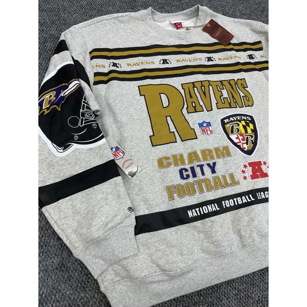 Baltimore Ravens Men's XXL (2XL) Mitchell & Ness Crewneck Sweatshirt Double-Side
